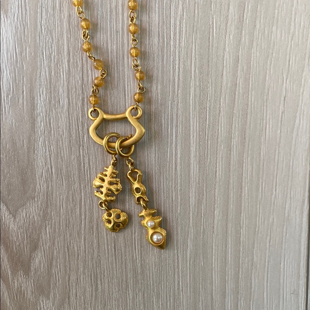 Gold Lariat Necklace with Beaded Ends